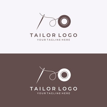 Tailor silhouette logo with needle, thread, benik and sewing machine markings. Logo design for tailors, fashion, boutiques and other clothing companies. With vector illustration design.