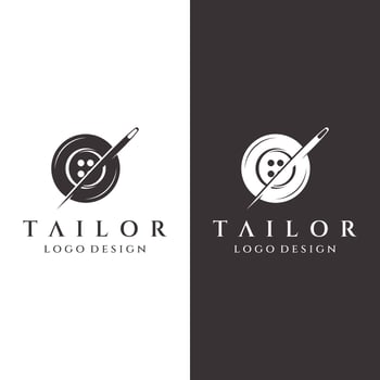 Tailor silhouette logo with needle, thread, benik and sewing machine markings. Logo design for tailors, fashion, boutiques and other clothing companies. With vector illustration design.