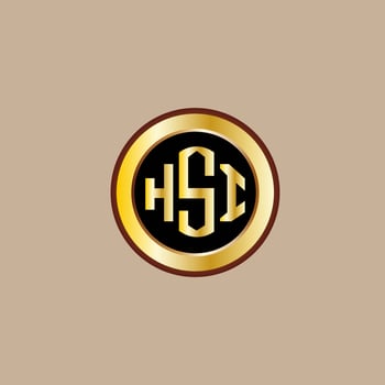 creative HSI letter logo design with golden circle vector