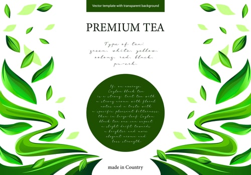 background for packaging, illustration of flying green leaves on a white background vector
