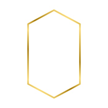 Gold shiny glowing vintage hexagon frame with shadows isolated on white background. Gold realistic square border. Vector illustration
