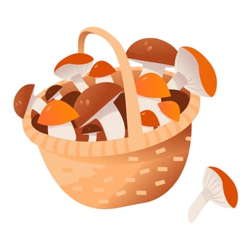 Mushrooms in a wicker basket. Autumn mushrooms. Cartoon vector illustration