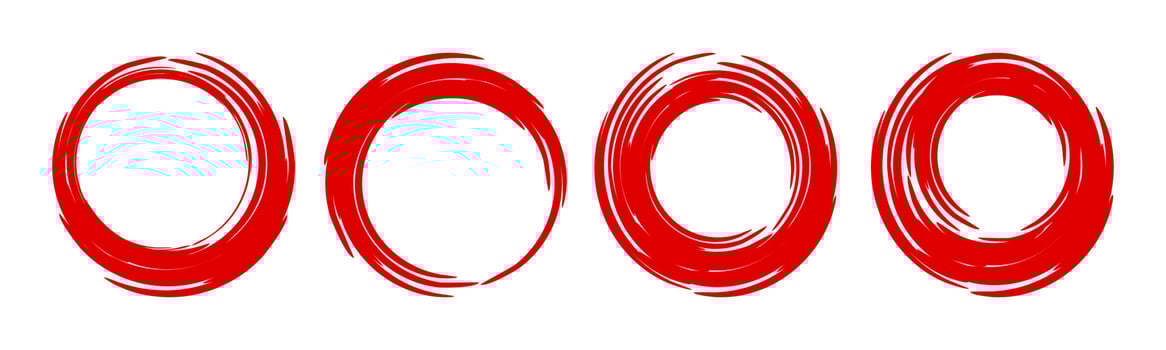 Set of grunge round frames red Paint Brush Stroke Circle Isolated Enso zen vector