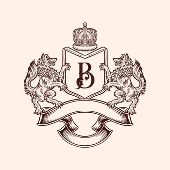 Heraldic coat of arms with a shield with two wolves in vintage style vector
