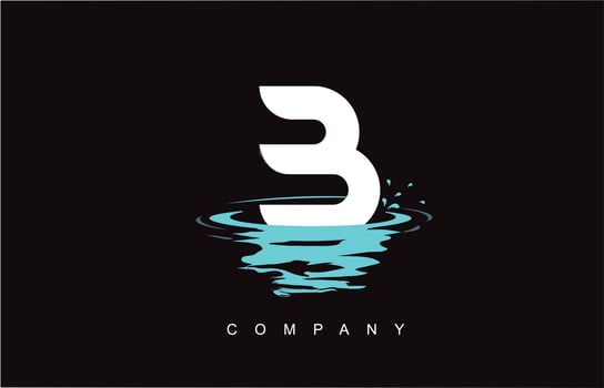 B Letter Logo Design with Water Splash Ripples Drops Reflection vector