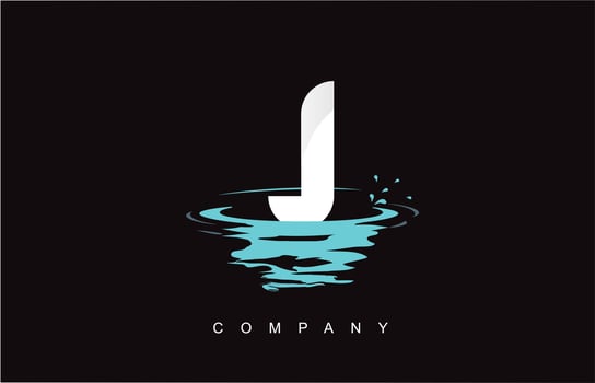 J Letter Logo Design with Water Splash Ripples Drops Reflection vector
