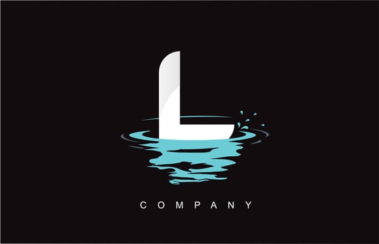 L Letter Logo Design with Water Splash Ripples Drops Reflection vector