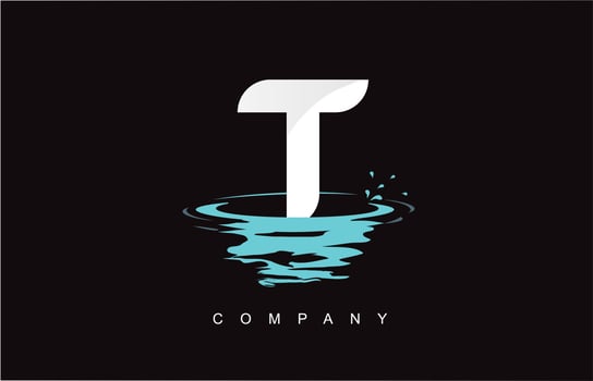 T Letter Logo Design with Water Splash Ripples Drops Reflection vector
