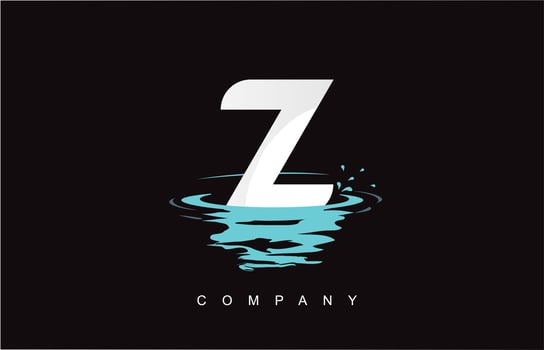 Z Letter Logo Design with Water Splash Ripples Drops Reflection vector