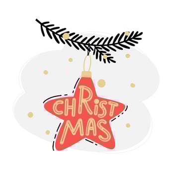 Christmas tree branch with a star isolated on white vector