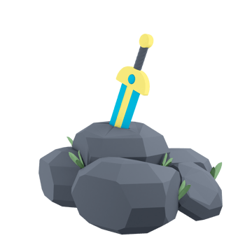 Sword on stone 3D rendering isolated on transparent background. Ui UX icon design web and app trend png