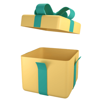 Yellow gift box open with ribbon. 3d render modern holiday surprise box. png
