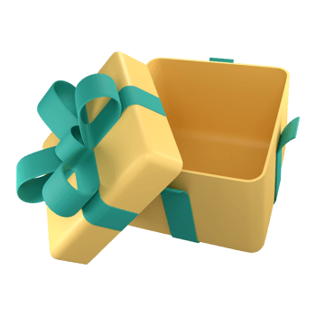 Yellow gift box open with ribbon. 3d render modern holiday surprise box. png