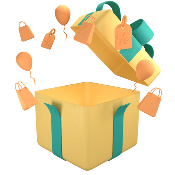 Yellow gift box open with ribbon. 3d render modern holiday surprise box. png