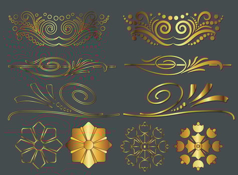 ABSTRACT FLORAL DESIGN, GOLDEN FLORAL VECTOR, FLORAL VECTOR ART,