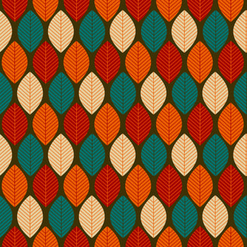 Mid century modern geometric leaves retro 70s seamless pattern. Autumn floral organic background. For home decor, textile, wallpaper and wrapping paper vector