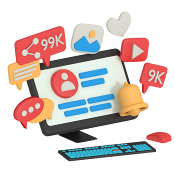 3d modeling of social media profile in computer png