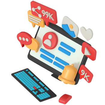 3d modeling of social media profile in computer png