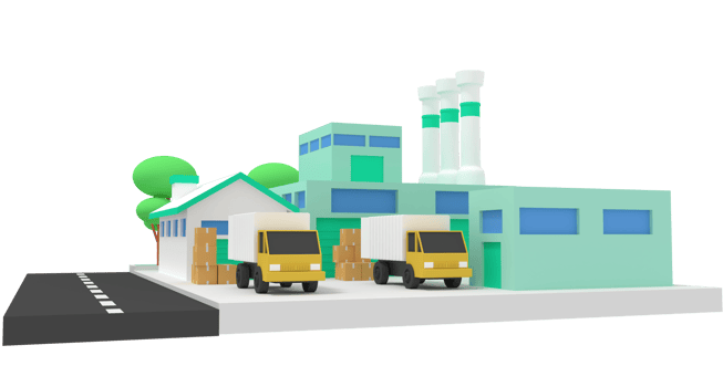 3d illustration of factory and goods storage warehouse png