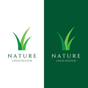 Natural green grass, meadow, and mowed grass element logo in Spring vector logo design template.