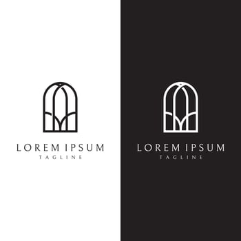 Abstract elements of arch line vector logo, for the construction of doors, windows, buildings and architecture. On a black and white isolated background.