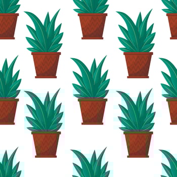 Seamless pattern with a beautiful long green flower in a pot with a gradient isolated on a white background vector