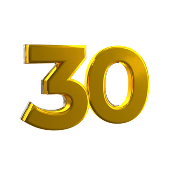 Mental yellow color 30 3D Number png