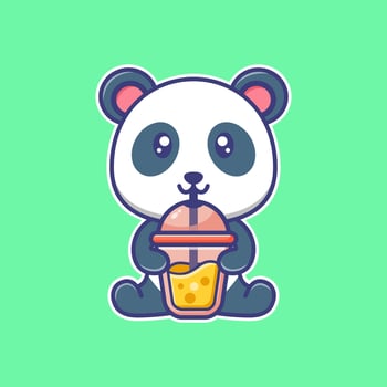 Cute panda cartoon sticker. Cute animal illustration. Happy panda cartoon. vector