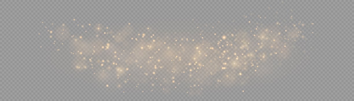 The dust sparks and golden stars shine with special light. Vector sparkles. Christmas light effect.