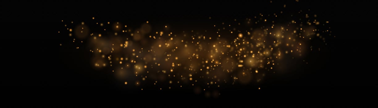 The dust sparks and golden stars shine with special light. Vector sparkles. Christmas light effect.
