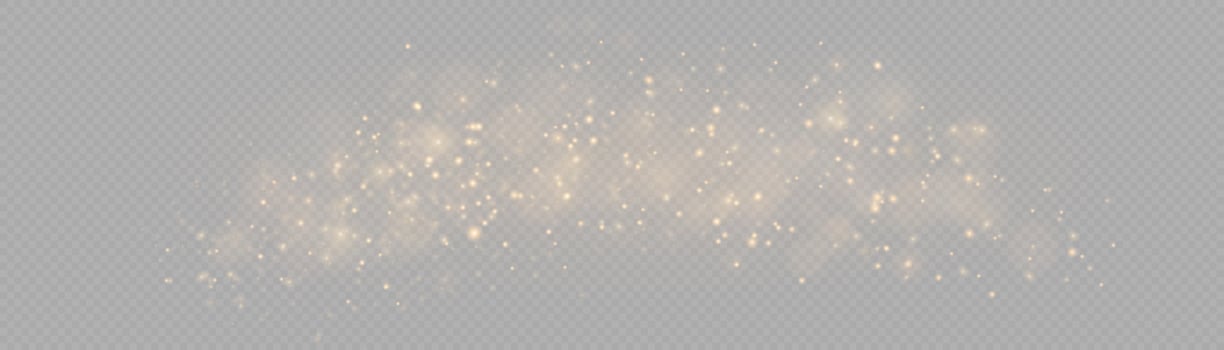 The dust sparks and golden stars shine with special light. Vector sparkles. Christmas light effect.