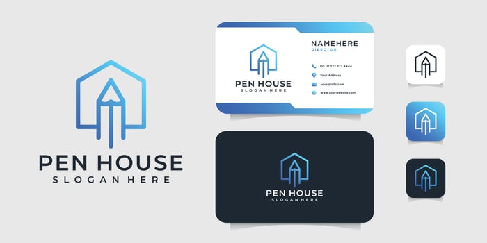 Creative pencil house logo design with business card vector set inspiration
