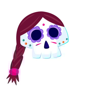 Dia de los muertos colorful skeletone skull isolated. Autumn carnival day dead Mexico. Death skull with tatoo. Colorful festive Mexico. vector