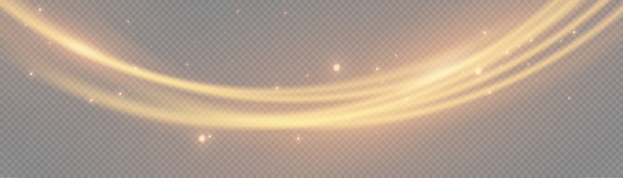 Golden glowing shiny lines effect vector background. Luminous white lines of speed. Light glowing effect. Light trail wave, fire path trace line and incandescence curve twirl.