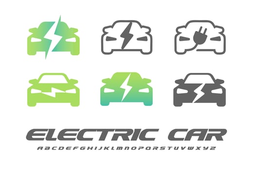 Electric car icon set with sports letters for logo concept. Vector illustration