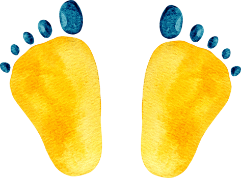 Watercolor cartoon human footprints png