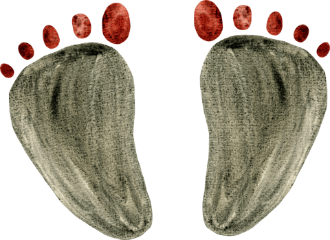 Watercolor cartoon human footprints png