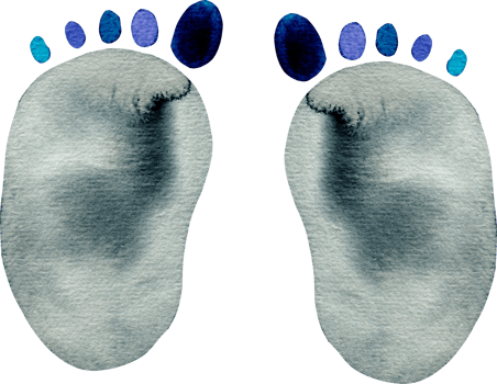 Watercolor cartoon human footprints png