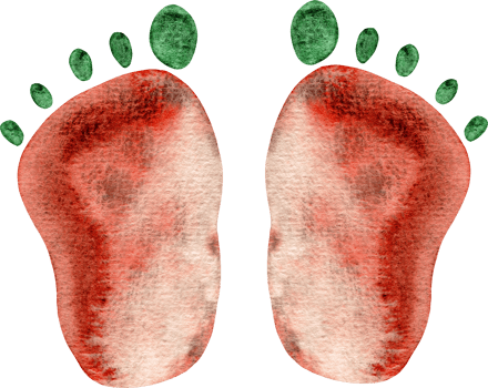 Watercolor cartoon human footprints png