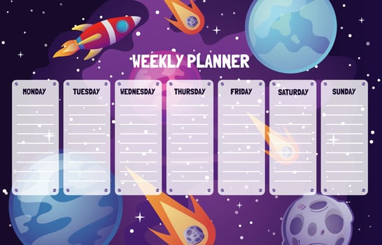 Outer Space Weekly Planner Template vector