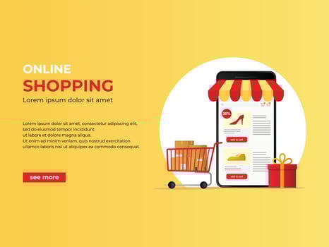 Digital Marketing, Store, E-commerce Shopping Concept Banner, Mobile Phone Online Shopping Illustration vector