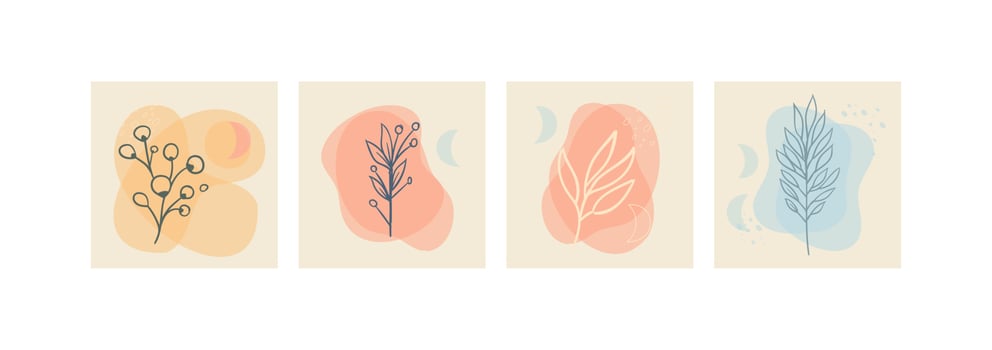 Aesthetic nature plant background  with abstract organic shapes in pastel color palette. vector