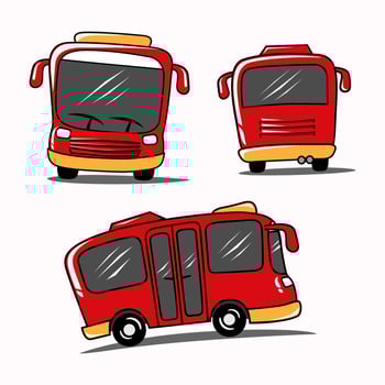 Cartoon Style Concept of Public Transport, Red City Bus with Front, Back and Side View vector