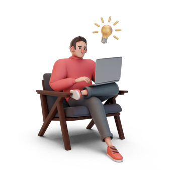 Man working on laptop with idea png