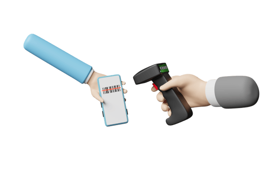 hands holding barcode scanner with mobile phone, smartphone isolated, 3d illustration or 3d render png
