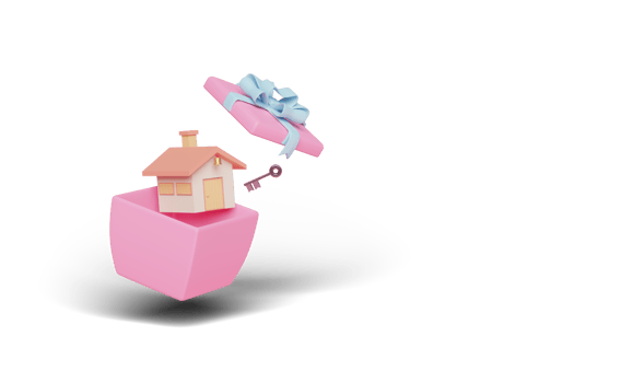 3d house with key in pink gift box isolated png