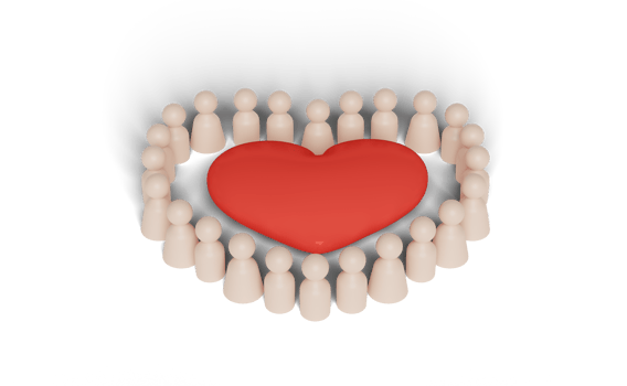3d wooden figures group with red heart isolated png