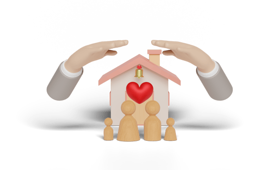 3d hand protecting house with wooden figures family png