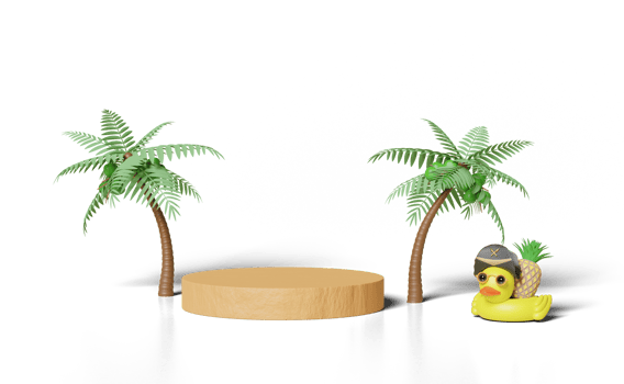 3d stage podium with inflatable duck, pirate hat png