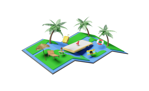 3d summer travel with smartphone, map, pin, umbrella png